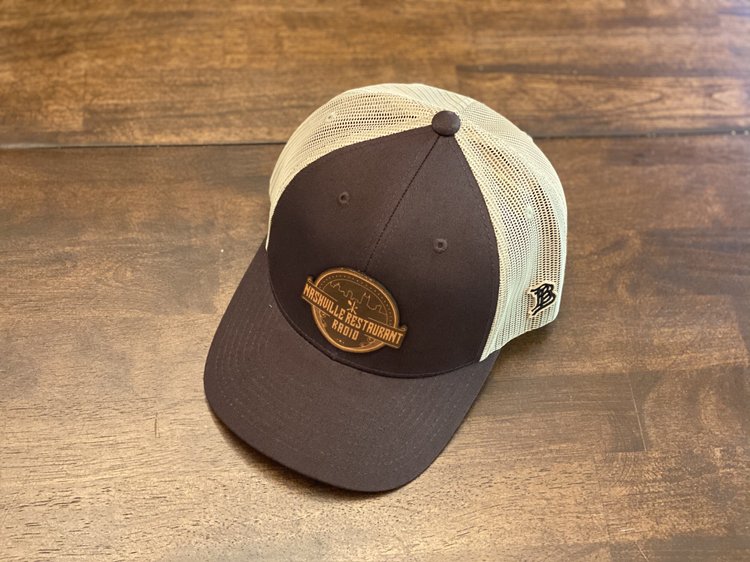 Brown/Tan Trucker Hat with Custom Leather Patch