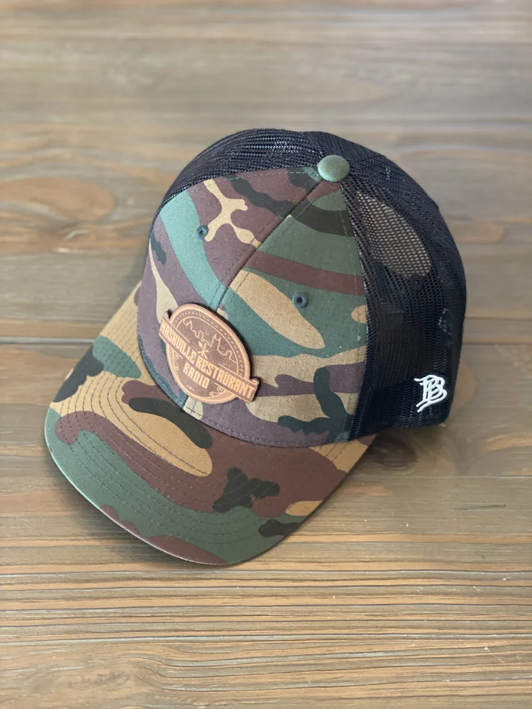 Camo Trucker Hat with Leather Patch